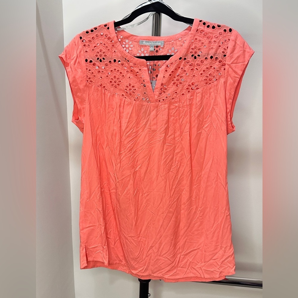 Daniel Rainn Top Medium Tangerine Embellished Relaxed Blouse